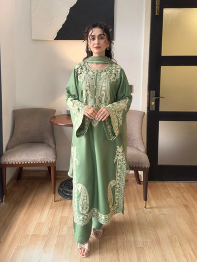Aafreen Embroidered 3pc - Jade green - Lawn