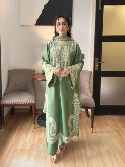 Aafreen Embroidered 3pc - Jade green - Lawn